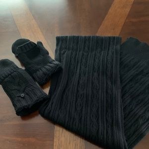 Women's Black Knit Flip-Top Mittens and Scarf